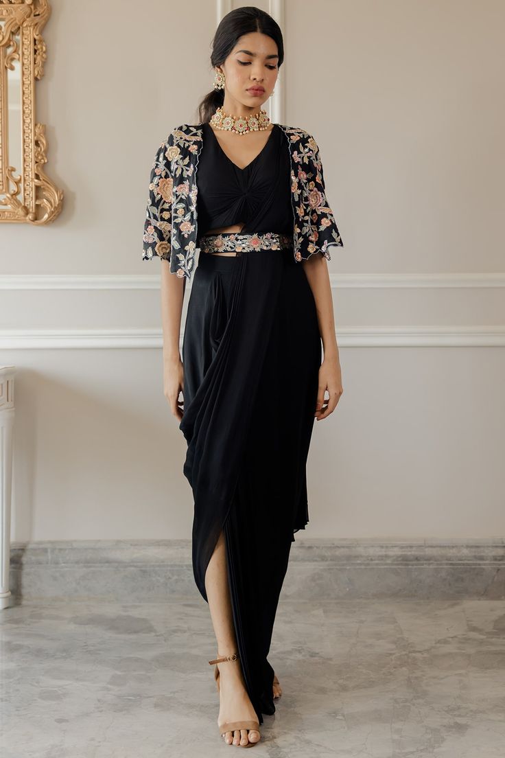 Silk Zardosi Co-Ord Set With Cape